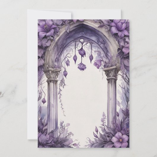 紫のフローラ水色ゴシックのハンドスト異教のング 招待状 (裏面)