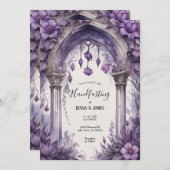 紫のフローラ水色ゴシックのハンドスト異教のング 招待状 (正面/裏面)
