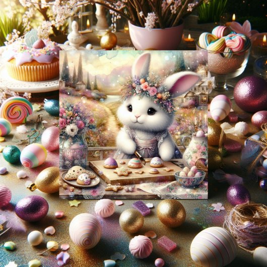 紫のフローラ水色バニーとイースタートリート シーズンカード