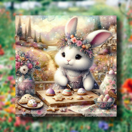 紫のフローラ水色バニーとイースタートリート シーズンカード