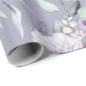 紫のフローラ水色モダン ラッピングペーパー (ロールコーナー)