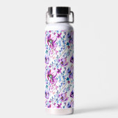 紫のフローラ水色モノグラムの ウォーターボトル (背面)