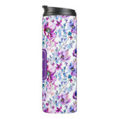 紫のフローラ水色モノグラムの タンブラー (回転右)