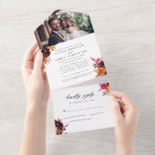 紫のフローラ秋の水の色の写真結婚の オールインワン招待状 (貼ってはがせる)