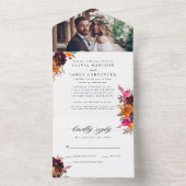 紫のフローラ秋の水の色の写真結婚の オールインワン招待状 (内側)