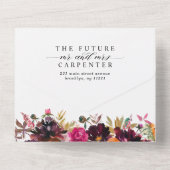 紫のフローラ秋の水の色の写真結婚の オールインワン招待状 (裏面)