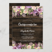 紫のフローラ素朴ストリングライトキンセアニェラ 招待状 (正面/裏面)