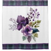 紫のフローラ紫と緑の格子模様のシャワーカーテン シャワーカーテン (正面)