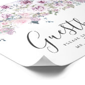 紫のフローラ結婚のゲストブックのサイン ポスター (角)