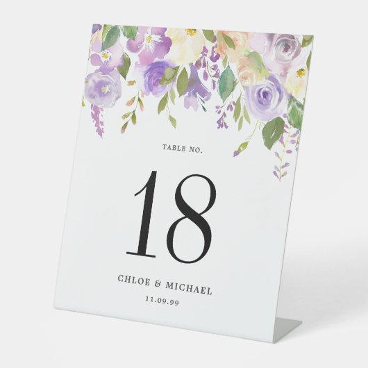 紫のフローラ結婚のテーブル番号台座記号 台座サイン (正面)