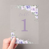 紫のフローラ結婚のブライダルシャワーテーブル番号 アクリル招待状 (インサイチュ (ポータブル))