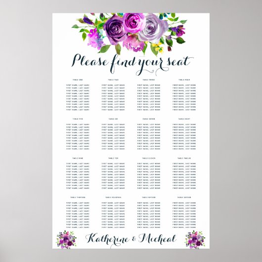紫のフローラ結婚の座席表 ポスター (正面)