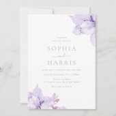 紫のフローラ結婚の水色素晴らし 招待状 (正面)