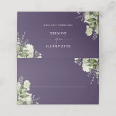 紫のフローラ結婚の緑の折り畳み プレイスカード (外部開封)