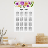 紫のフローラ結婚の16テーブル座席表 ポスター (キッチン)