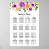 紫のフローラ結婚の16テーブル座席表 ポスター (正面)