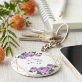 紫のフローラ結婚エレガント金ゴールドグリッター幾何学的 キーホルダー (側面)