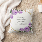 紫のフローラ結婚エレガント金ゴールドグリッター幾何学的 クッション (ブランケット)