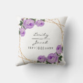紫のフローラ結婚エレガント金ゴールドグリッター幾何学的 クッション (裏面)
