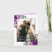 紫のフローラ結婚写真の折り畳み サンキューカード (正面)