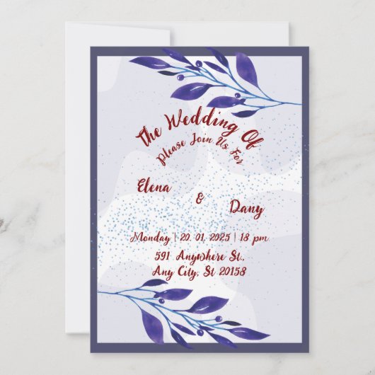 紫のフローラ結婚式招待状：夢 シーズンカード (正面)