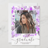 紫のフローラ緑のスクリプト3枚の写真の卒業 招待状 (正面)