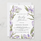 紫のフローラ緑の水の色ベビーシャワー 招待状 (正面)