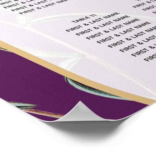 紫のフローラ緑の金ゴールド結婚のシーティングチャート ポスター (角)