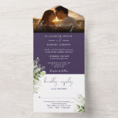 紫のフローラ緑結婚の台本の写真 オールインワン招待状 (内側)