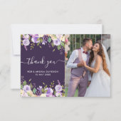 紫のフローラ美しい写真結婚を感謝してい撮る サンキューカード (正面)