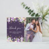 紫のフローラ美しい写真結婚を感謝してい撮る サンキューカード (スタンド正面)