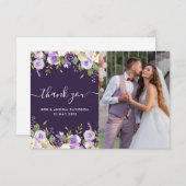 紫のフローラ美しい写真結婚を感謝してい撮る サンキューカード (正面/裏面)