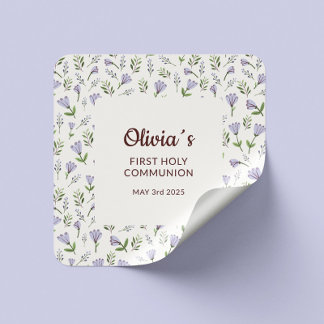 紫のフローラ背景の最初のコミュニティ スクエアシール