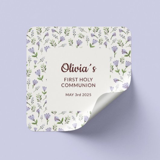 紫のフローラ背景の最初のコミュニティ スクエアシール