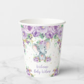 紫のフローラ花かわいい象の赤ちゃんシャワー 紙コップ (裏面)