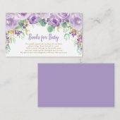 紫のフローラ花赤ちゃんシャワー本を持ってくる エンクロージャーカード (正面/裏面)