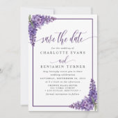 紫のフローラ藤のコーナー日付カードを保存 セーブザデート (正面)