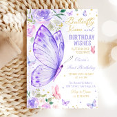 紫のフローラ蝶のキスと誕生日の願い 招待状