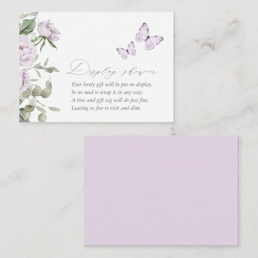 紫のフローラ蝶の赤ちゃんシャワー表示シャワー エンクロージャーカード (正面/裏面)