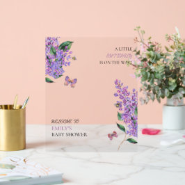 紫のフローラ蝶の赤ちゃんシャワー アクリルサイン