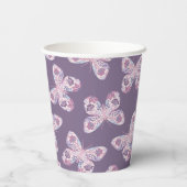 紫のフローラ蝶パターン赤ちゃんシャワー 紙コップ (裏面)
