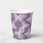 紫のフローラ蝶パターン赤ちゃんシャワー 紙コップ (右)
