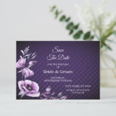 紫のフローラ装飾パターン日付の保存 セーブザデート (スタンド正面)