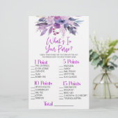 紫のフローラ財布のブライダルシャワーゲーム 便箋 (スタンド正面)