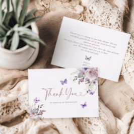 紫のフローラ赤ちゃんシャワーバタフライサンキューカード 招待状