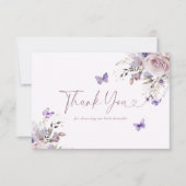 紫のフローラ赤ちゃんシャワーバタフライサンキューカード 招待状 (正面)