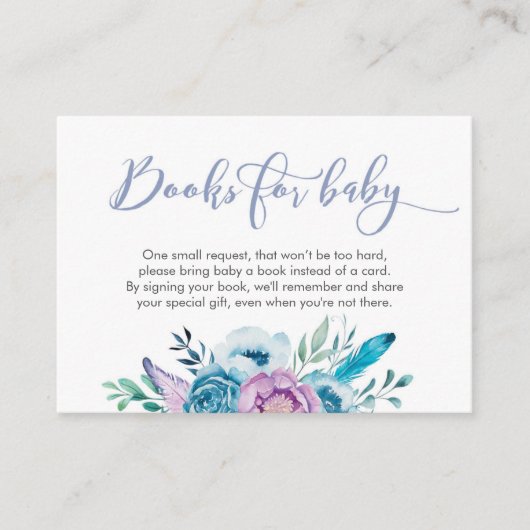 紫のフローラ赤ちゃんシャワーブックベビーカード エンクロージャーカード (正面)