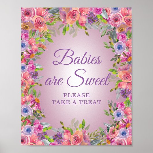紫のフローラ赤ちゃんシャワーベビー甘いテイクトリート ポスター (正面)