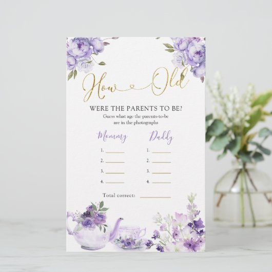 紫のフローラ赤ちゃんシャワー茶どのように老いた両親 (スタンド正面)