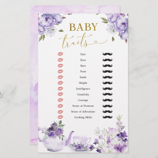 紫のフローラ赤ちゃんシャワー茶パーティーベビー特性 (正面/裏面)
